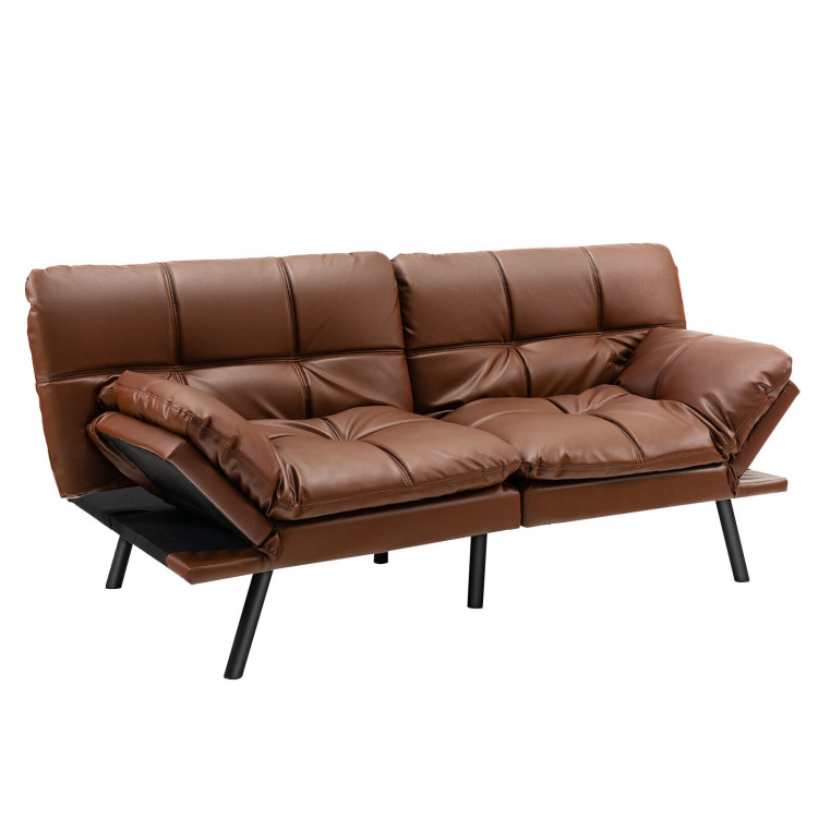 Convertible Memory Foam Futon Sofa Bed with Adjustable Armrest-BrownCostway Gallery View 1 of 10